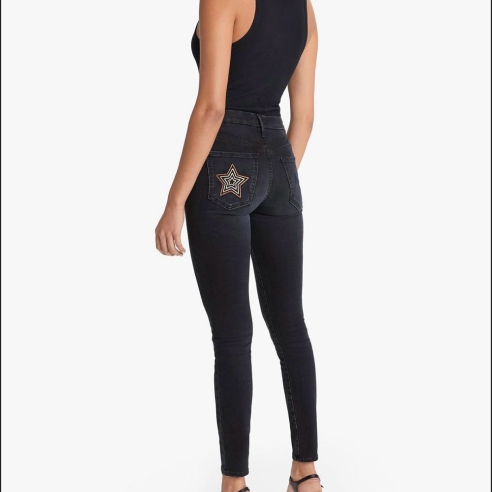 Mother denim black skinny jeans with star embroidery size 28